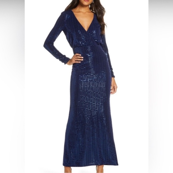 Vince Camuto Royal Blue Sequins Full Length Evening Dress sz 16W - Picture 3 of 10